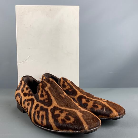 YVES SAINT LAURENT Size 8 Brown Tan Animal Print Leather Slip On Loafers main image 4